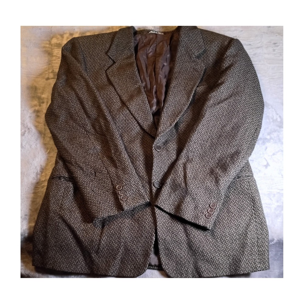 Mani Giorgio Armani Mens 42R Virgin Wool Chevron Blazer Jacket Brown Made Italy